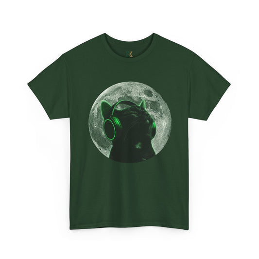 Katzen-DJ Mond T-Shirt — Neon Kopfhörer Katze Grafik T-Shirt