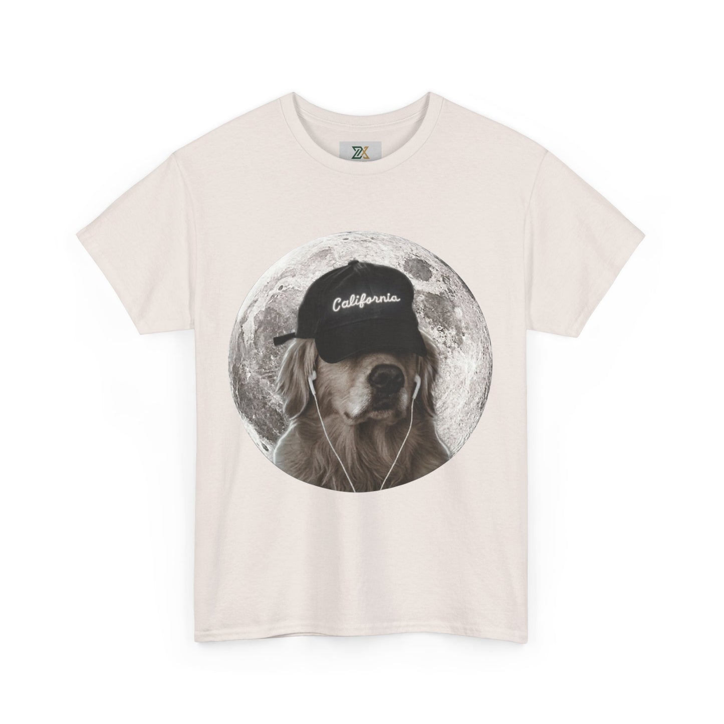 Dog Moon Tee — Golden Retriever Wearing 'California' Cap Graphic T-Shirt