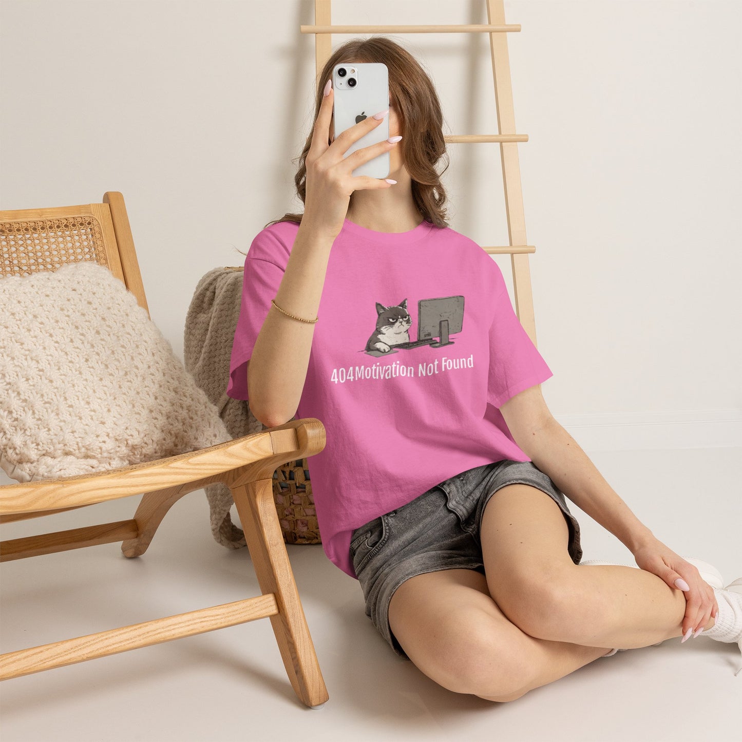 Graphic Tee — "404 Motivation Not Found" Cat Computer Shirt