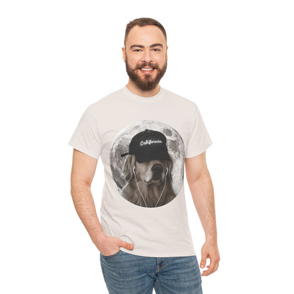Dog Moon Tee — Golden Retriever Wearing 'California' Cap Graphic T-Shirt