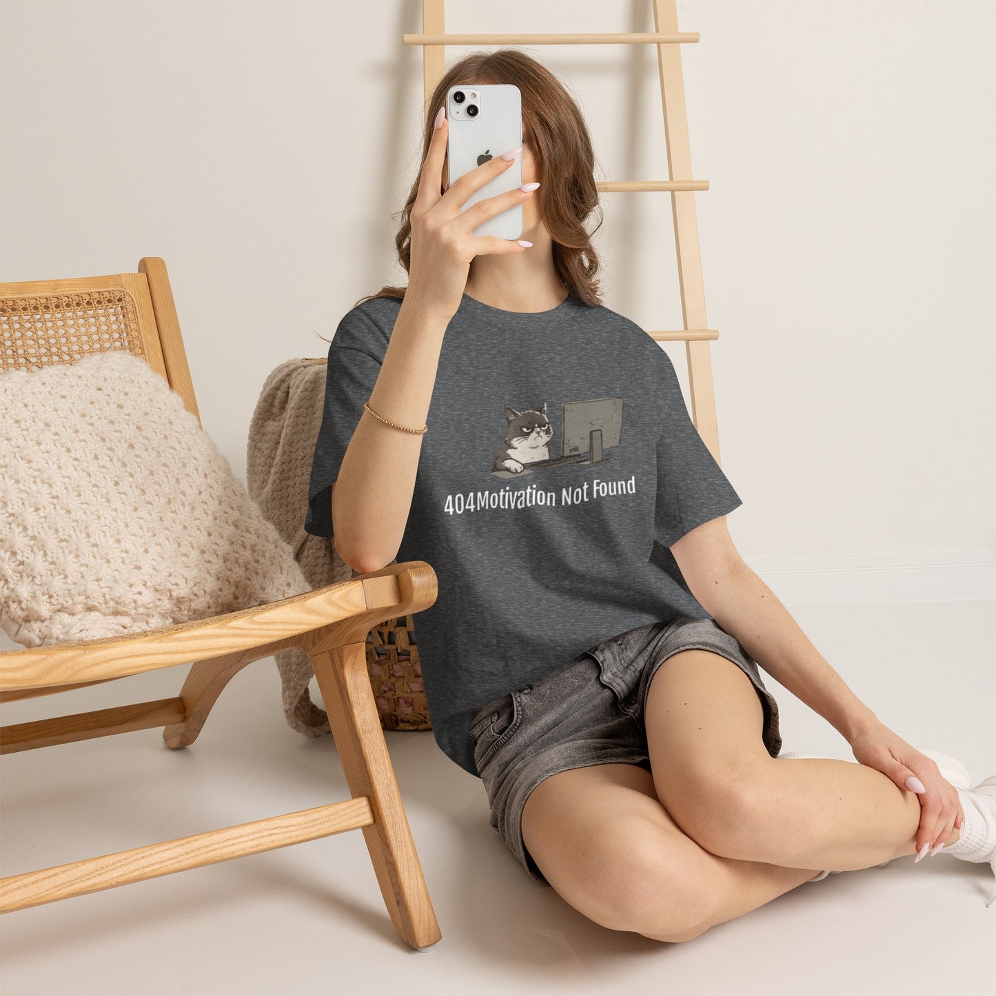 Graphic Tee — "404 Motivation Not Found" Cat Computer Shirt