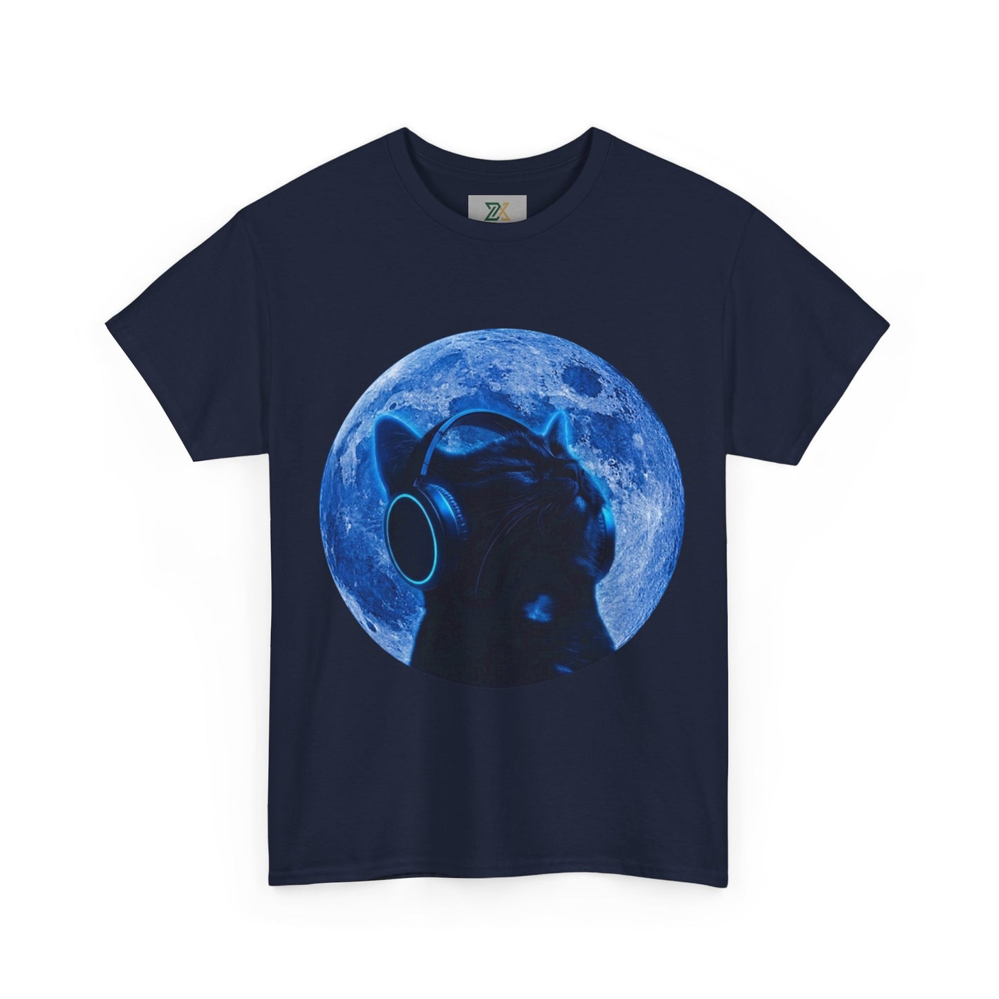 Cat Moonheadphone T-Shirt — Blue Lunar Cat Music Tee