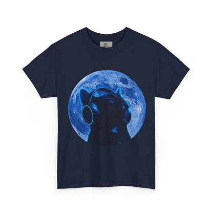 Cat Moonheadphone T-Shirt — Blue Lunar Cat Music Tee
