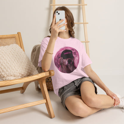 Dog Pink Moon Tee — Golden Retriever with Headphones