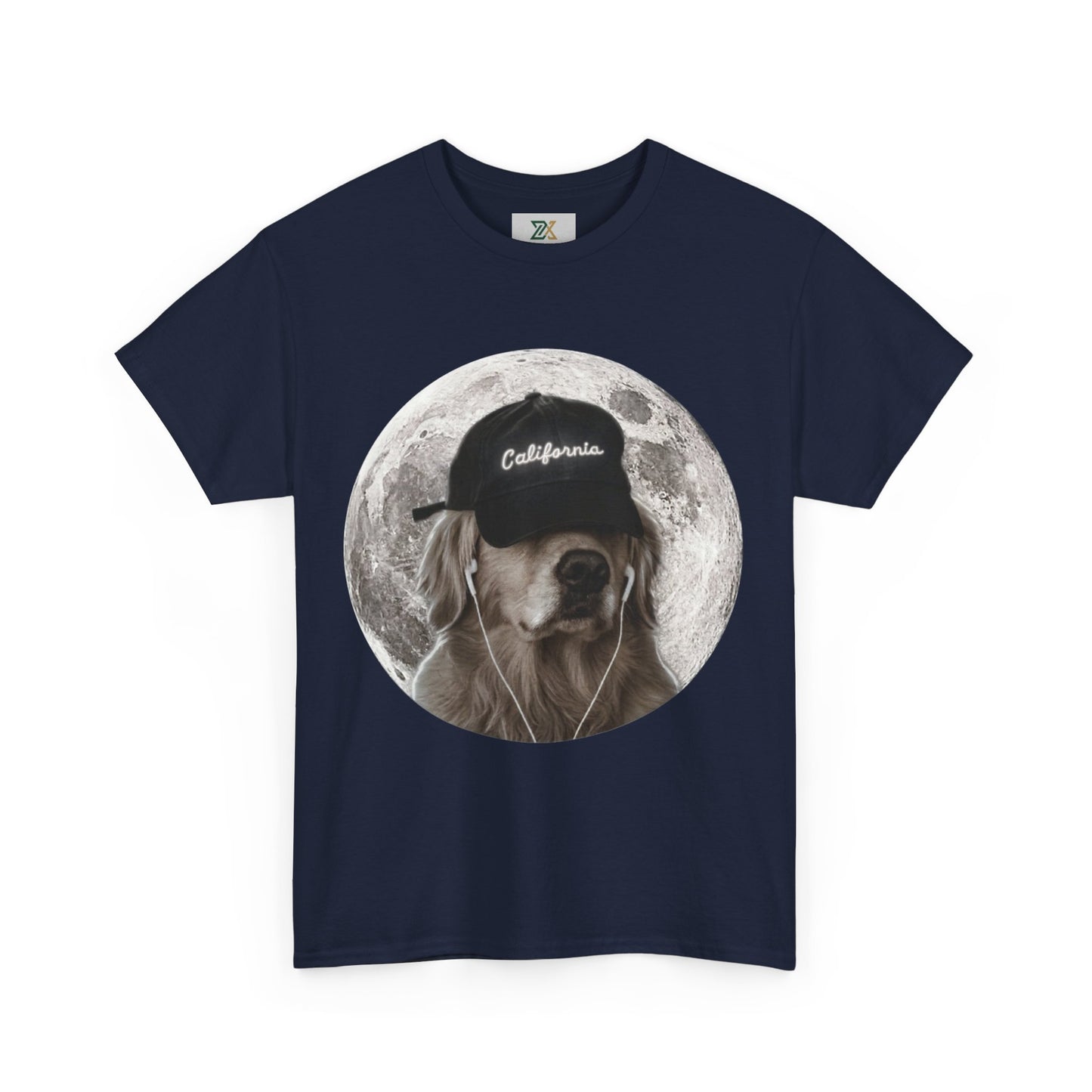 Dog Moon Tee — Golden Retriever Wearing 'California' Cap Graphic T-Shirt