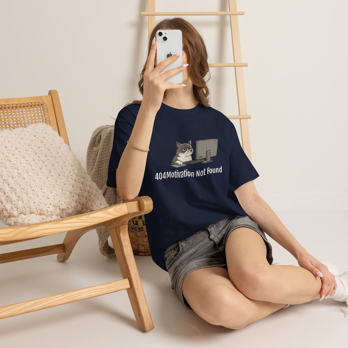 Graphic Tee — "404 Motivation Not Found" Cat Computer Shirt