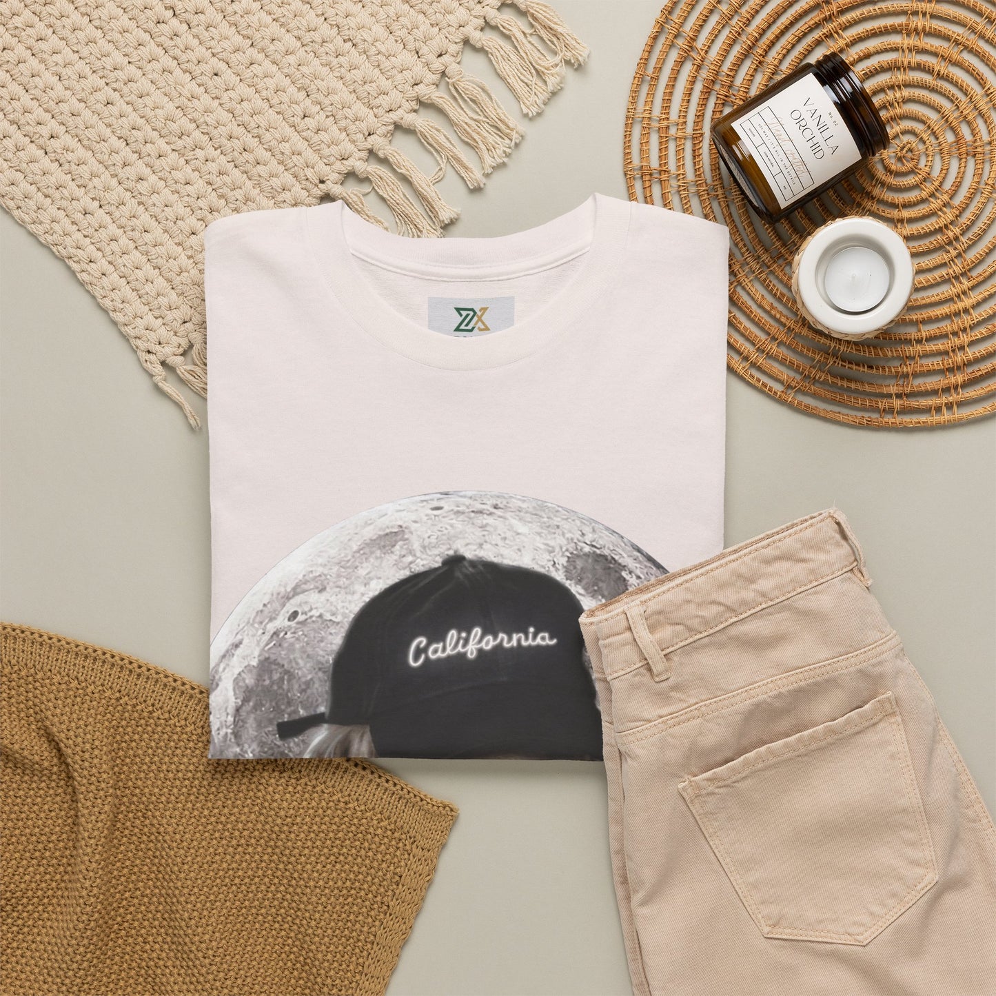 Dog Moon Tee — Golden Retriever Wearing 'California' Cap Graphic T-Shirt