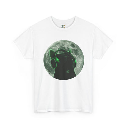 Cat DJ Moon T-Shirt — Neon Headphones Cat Graphic Tee