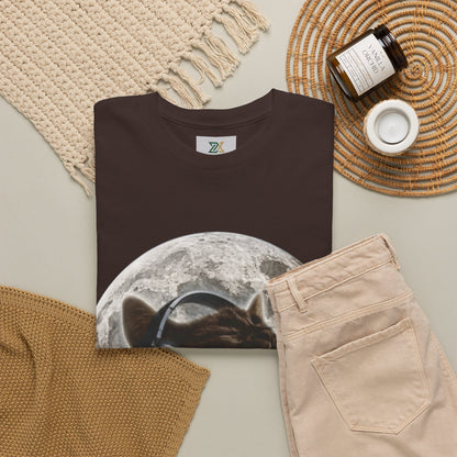 Moonlit Cat Headphones T-Shirt — Cat Listening to Music Graphic Tee