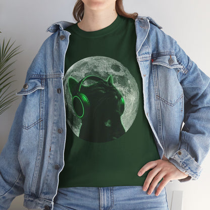 Cat DJ Moon T-Shirt — Neon Headphones Cat Graphic Tee