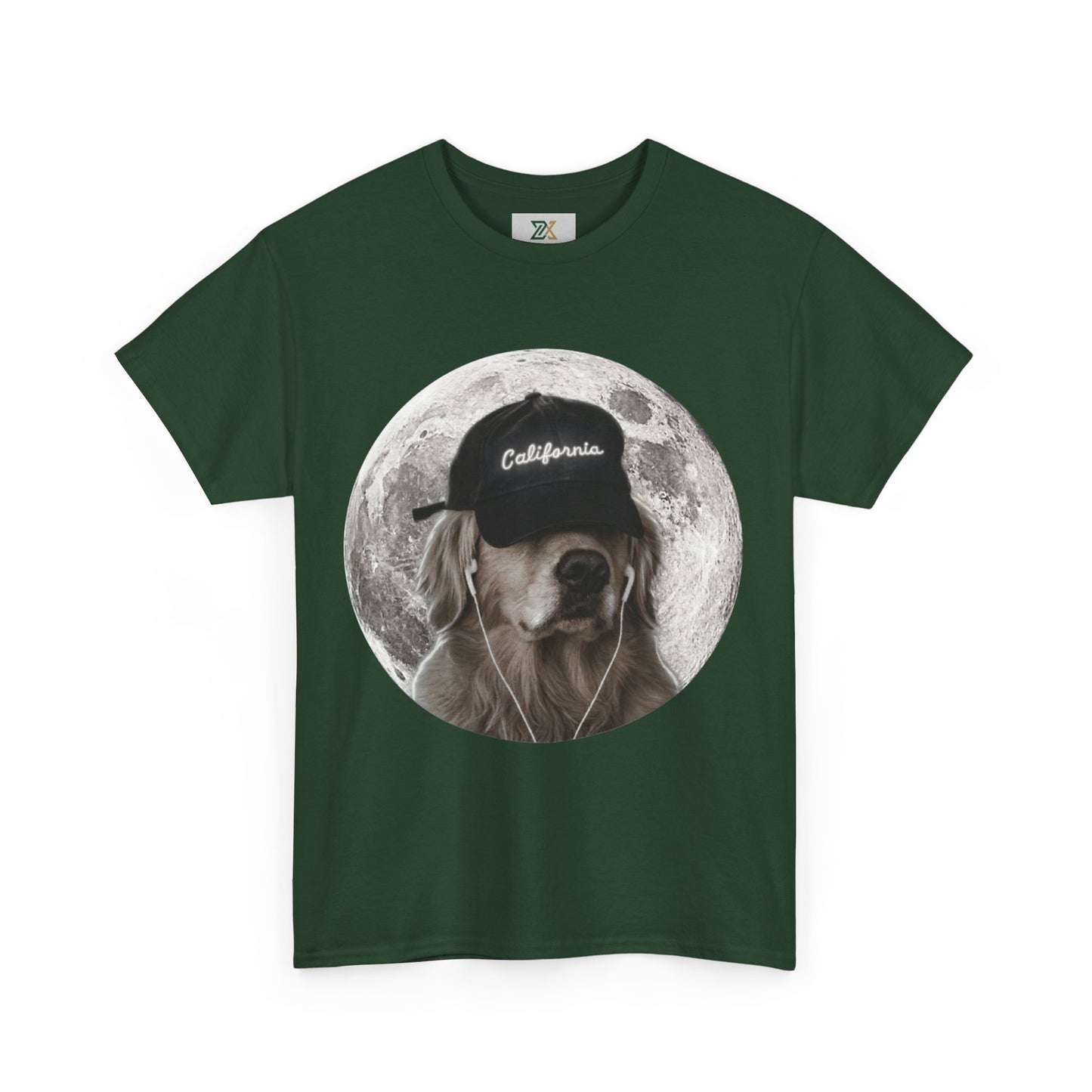 Dog Moon Tee — Golden Retriever Wearing 'California' Cap Graphic T-Shirt