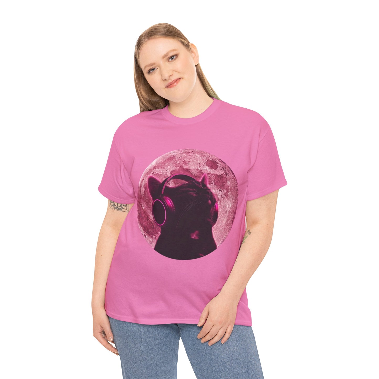 Cat DJ Moon T-Shirt — Retro Pink Lunar Cat Graphic Tee