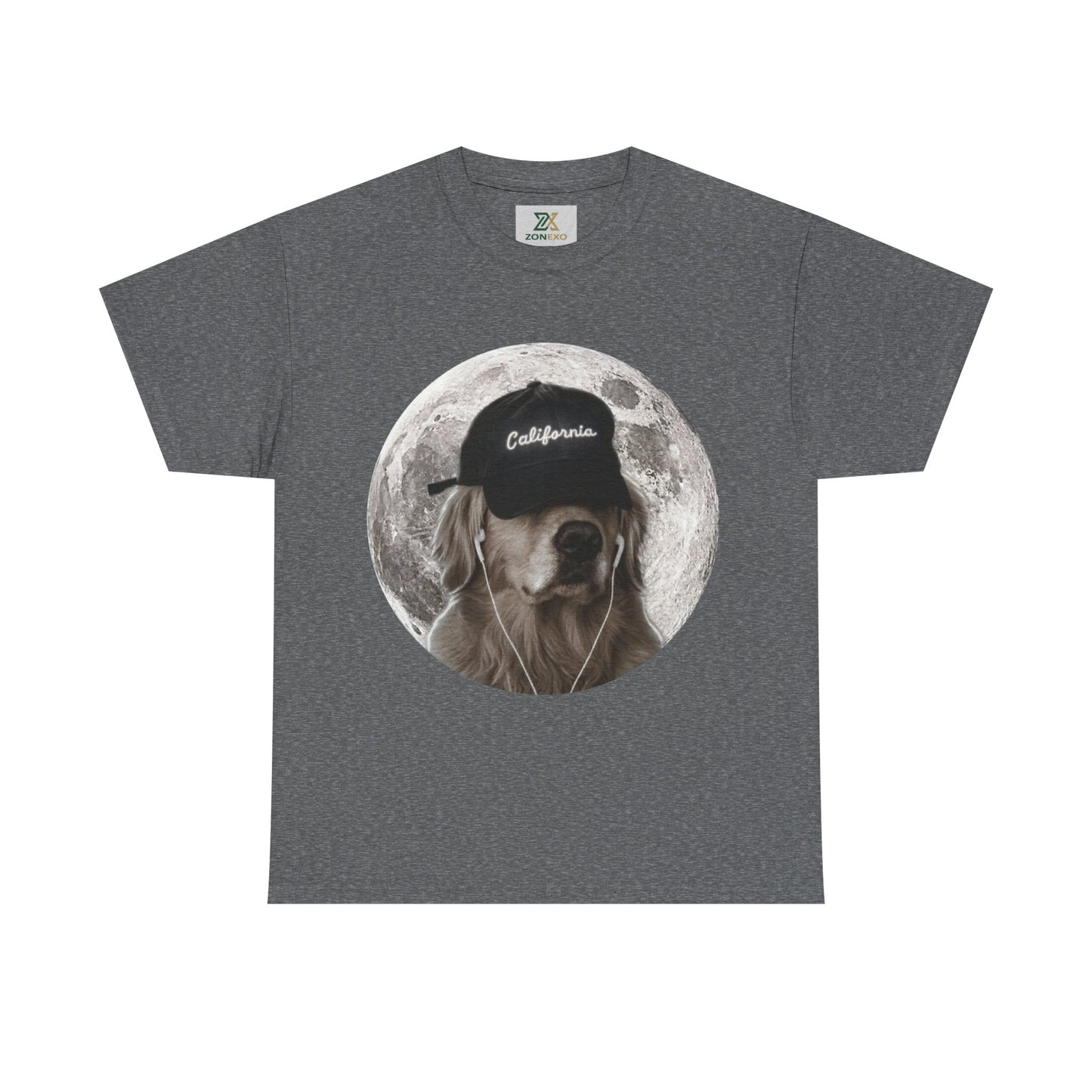 Dog Moon Tee — Golden Retriever Wearing 'California' Cap Graphic T-Shirt