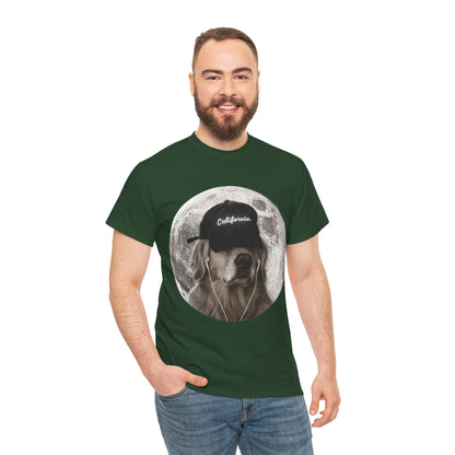 Dog Moon Tee — Golden Retriever Wearing 'California' Cap Graphic T-Shirt