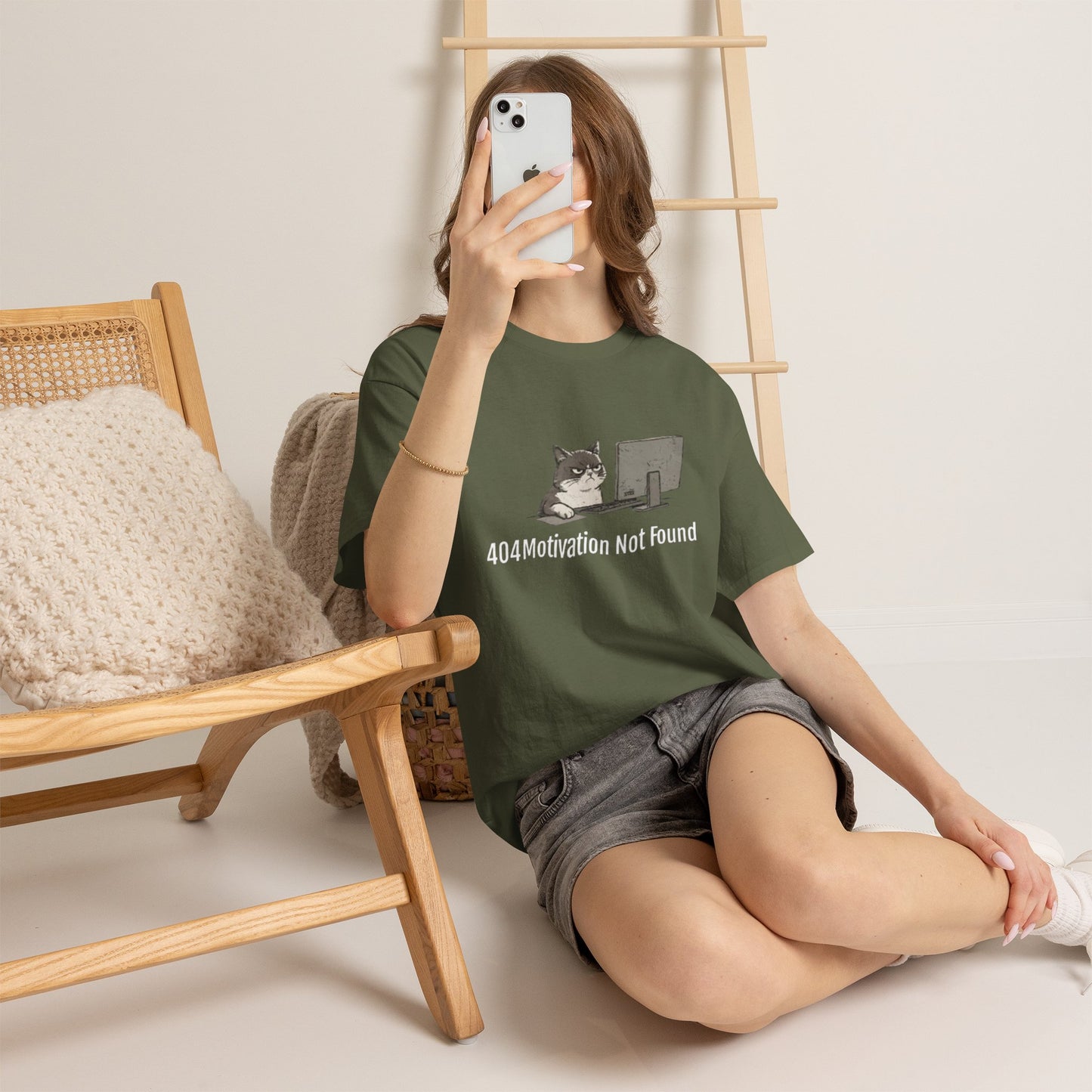 Graphic Tee — "404 Motivation Not Found" Cat Computer Shirt