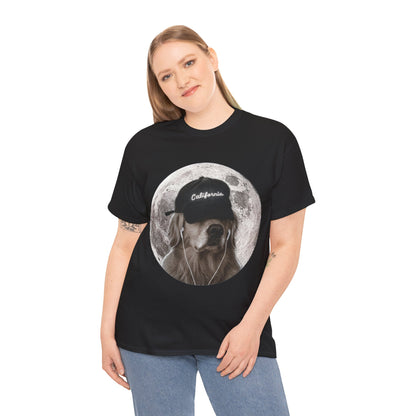 Dog Moon Tee — Golden Retriever Wearing 'California' Cap Graphic T-Shirt