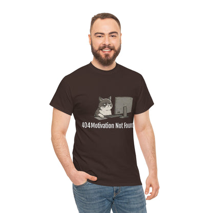Graphic Tee — "404 Motivation Not Found" Cat Computer Shirt
