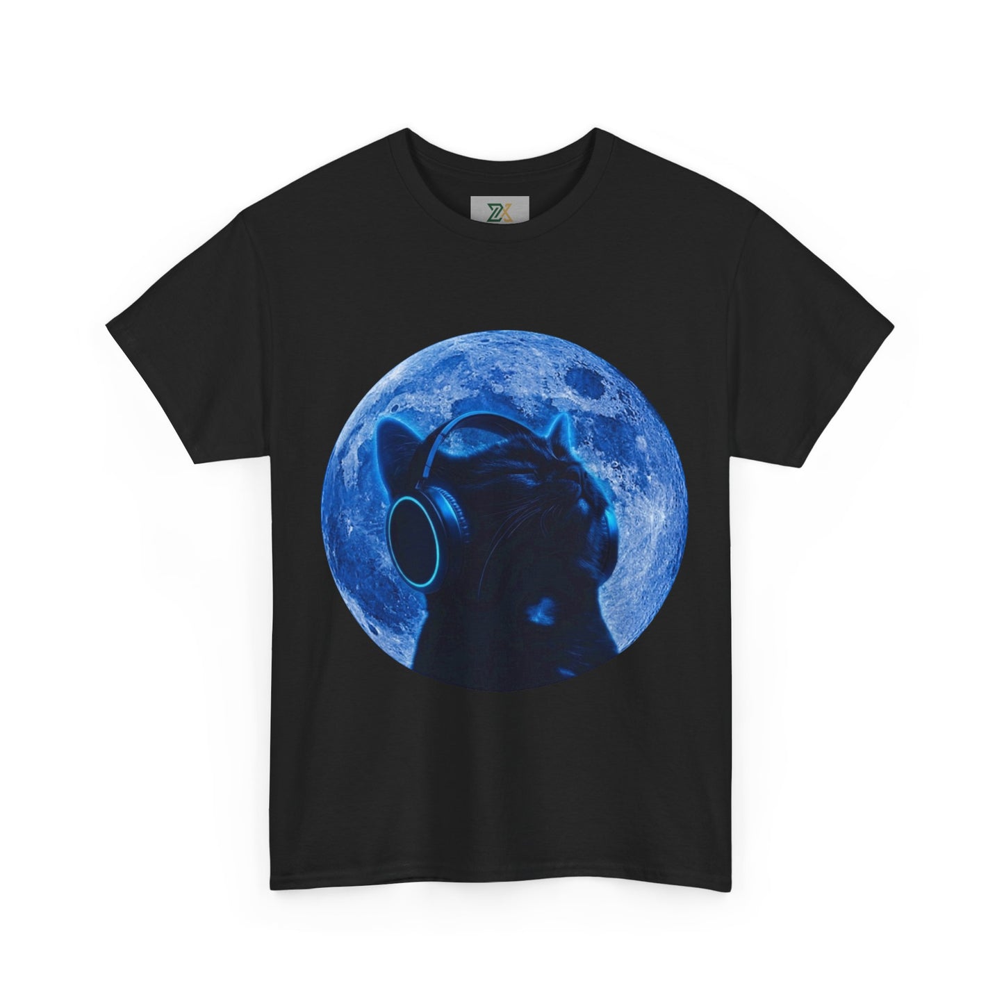 Cat Moonheadphone T-Shirt — Blue Lunar Cat Music Tee