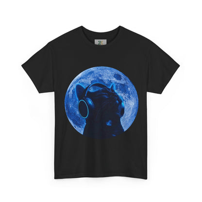 Cat Moonheadphone T-Shirt — Blue Lunar Cat Music Tee