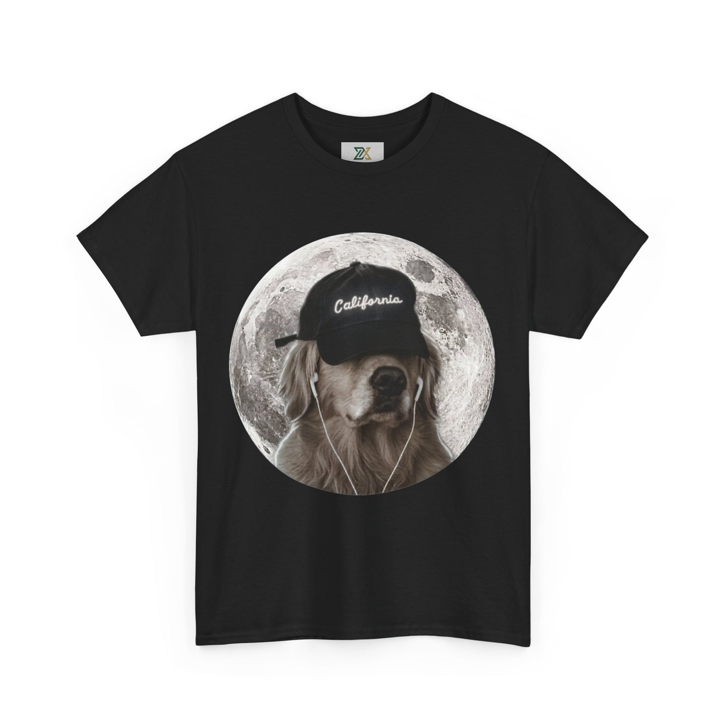 Dog Moon Tee — Golden Retriever Wearing 'California' Cap Graphic T-Shirt