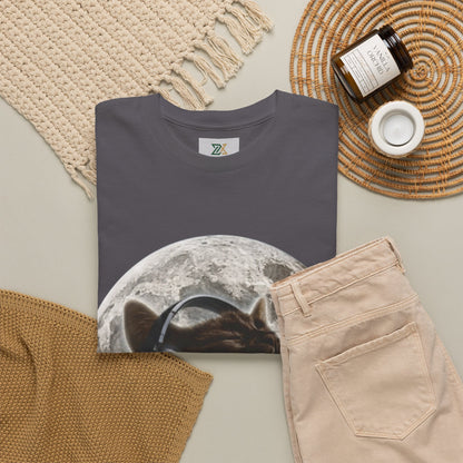 Moonlit Cat Headphones T-Shirt — Cat Listening to Music Graphic Tee