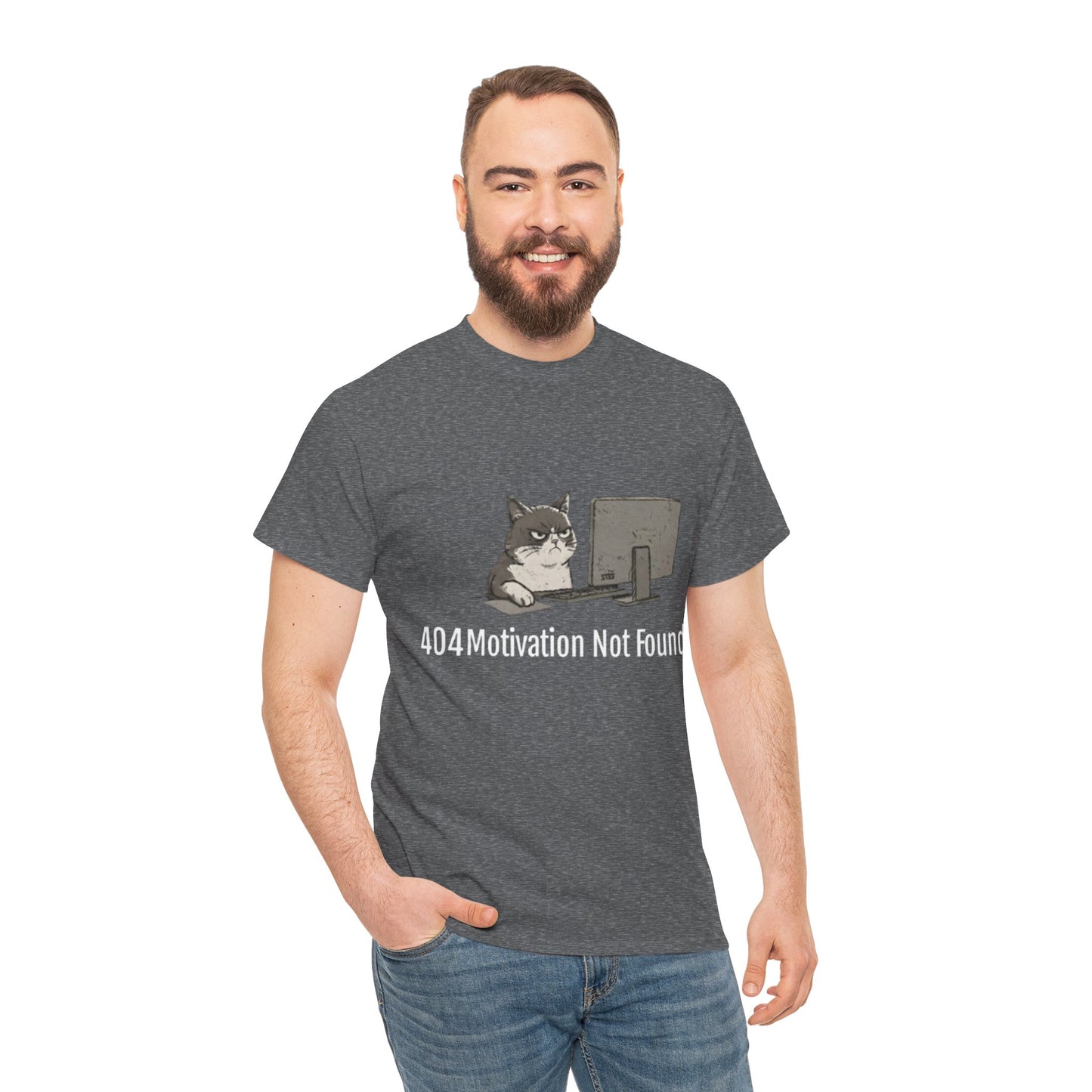 Graphic Tee — "404 Motivation Not Found" Cat Computer Shirt