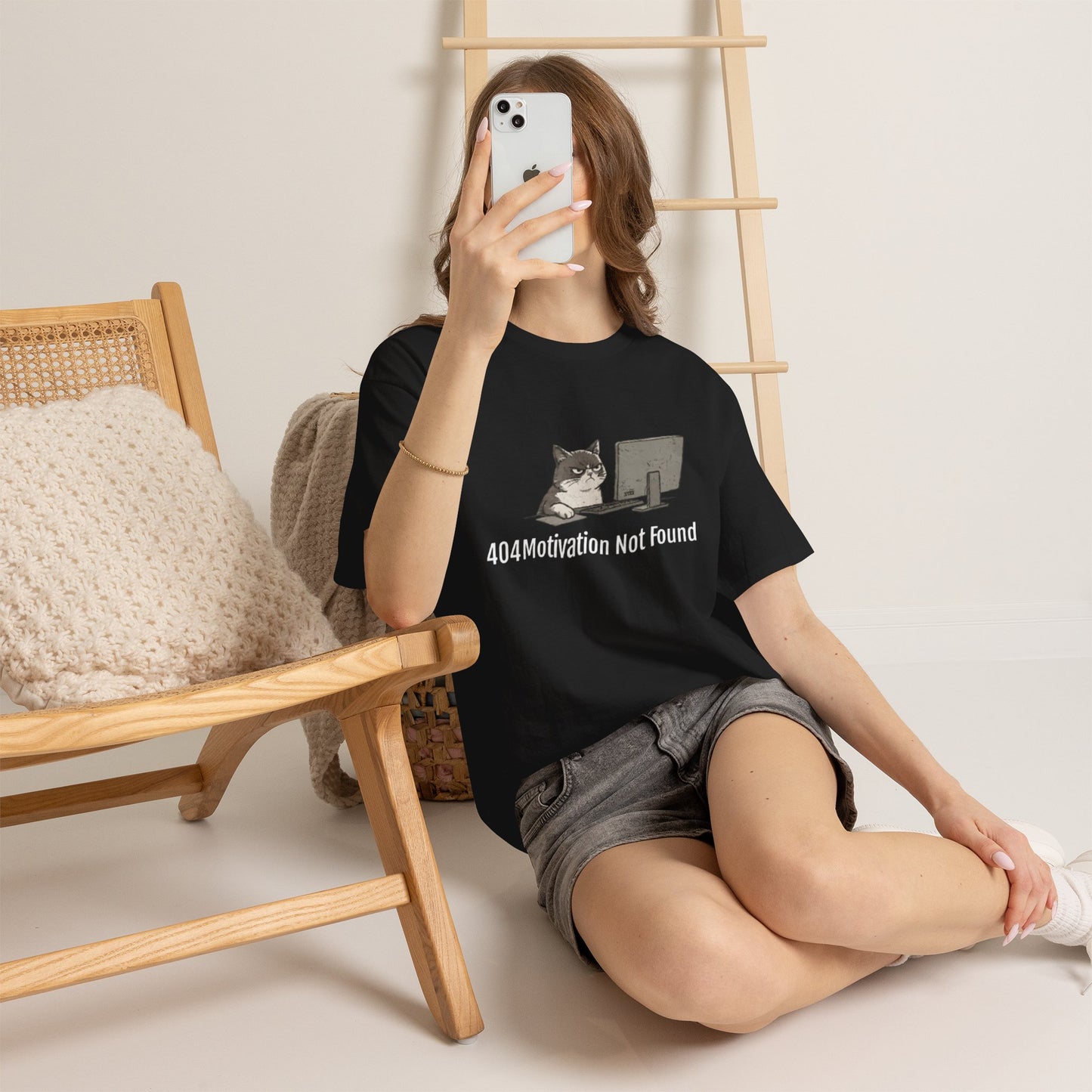 Graphic Tee — "404 Motivation Not Found" Cat Computer Shirt