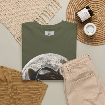 Moonlit Cat Headphones T-Shirt — Cat Listening to Music Graphic Tee