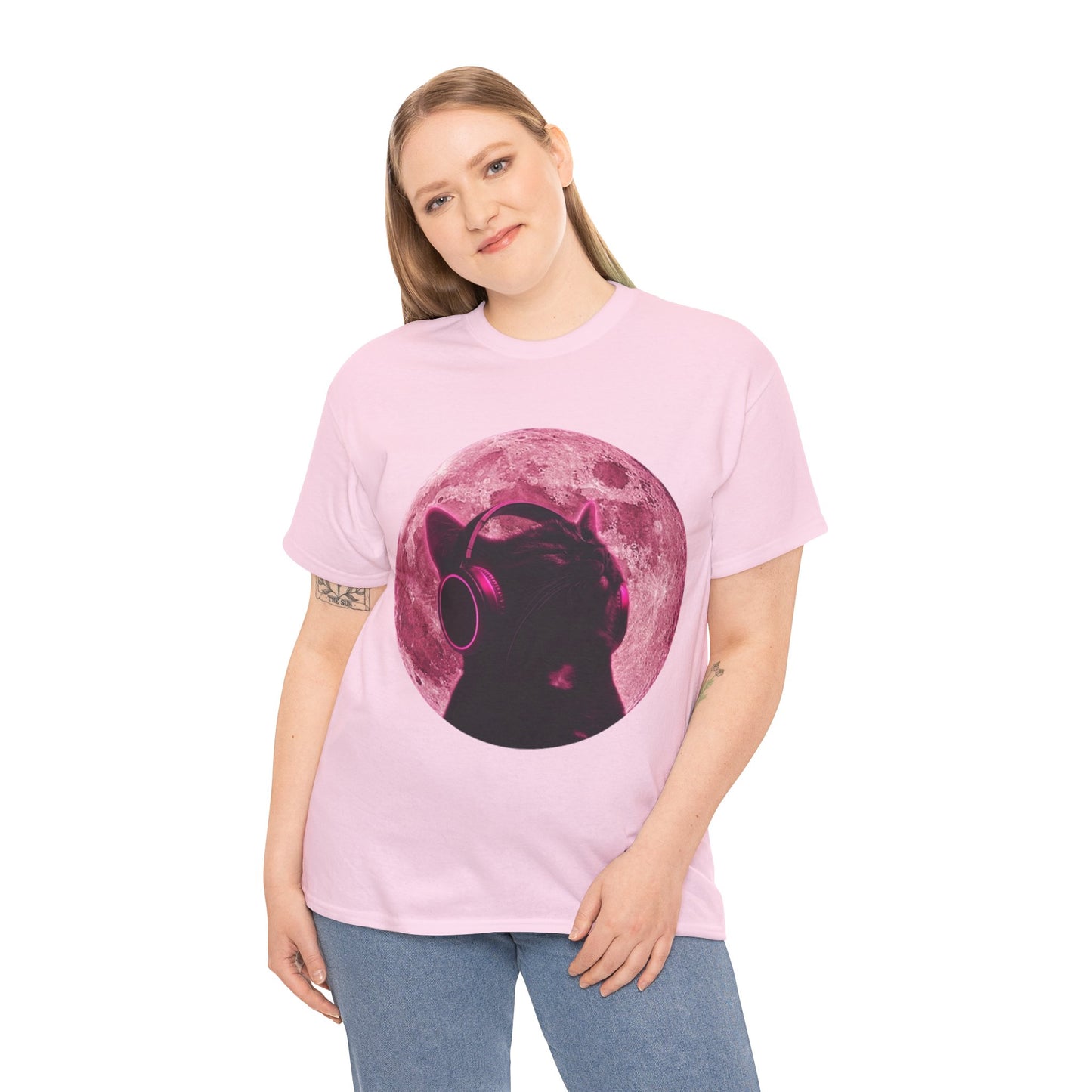 Cat DJ Moon T-Shirt — Retro Pink Lunar Cat Graphic Tee
