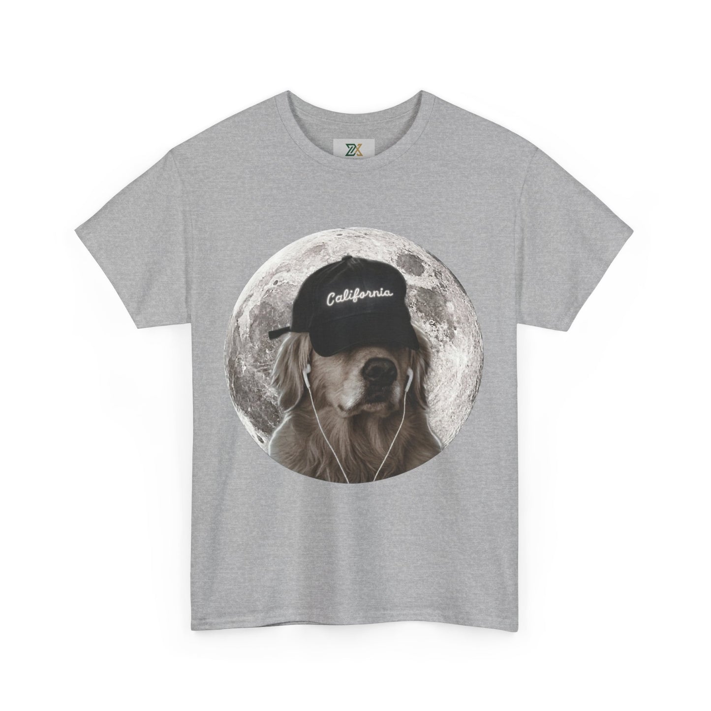 Dog Moon Tee — Golden Retriever Wearing 'California' Cap Graphic T-Shirt