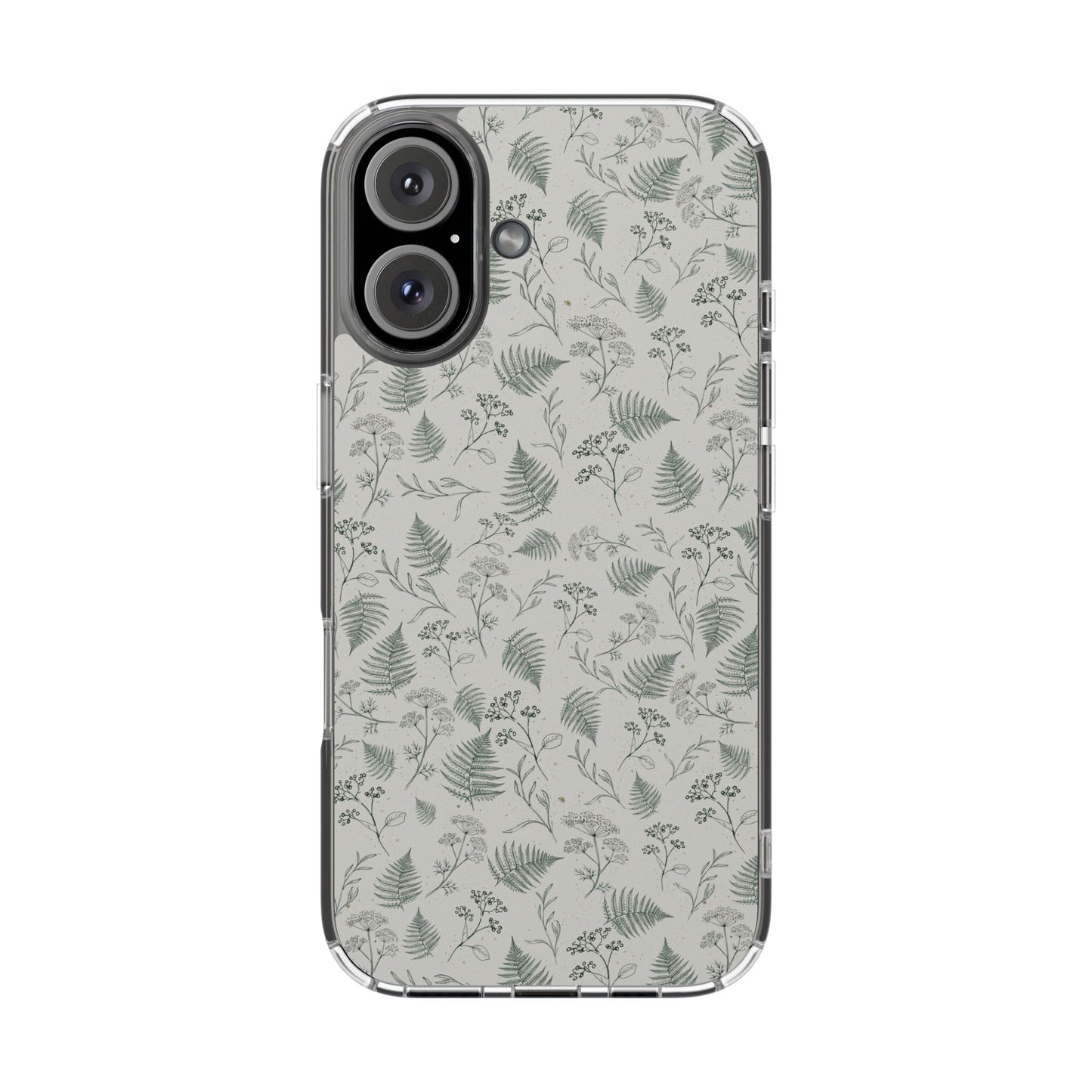 Clear Magnetic Phone Case — Subtle Green Fern Pattern, Impact-Resistant
