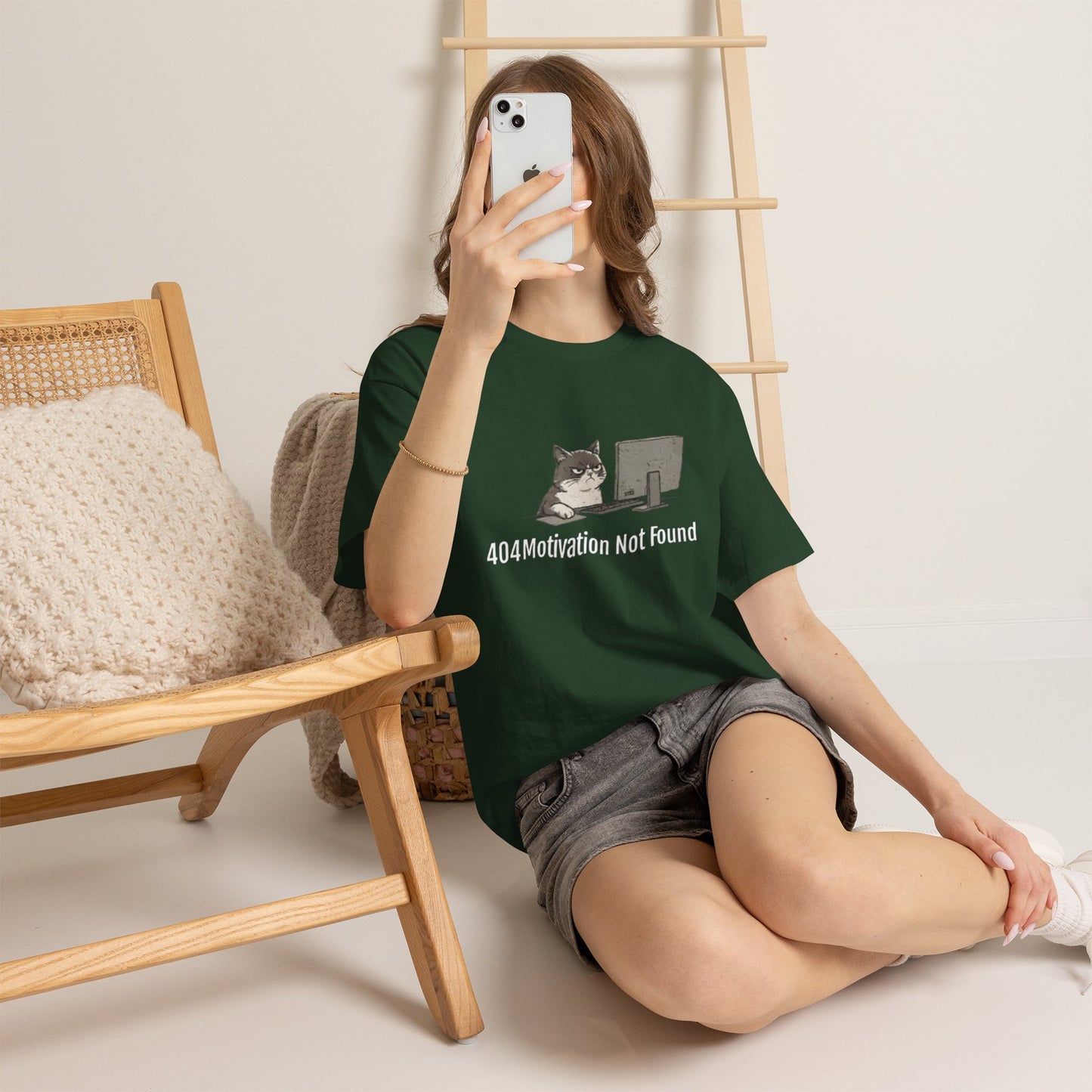 Graphic Tee — "404 Motivation Not Found" Cat Computer Shirt