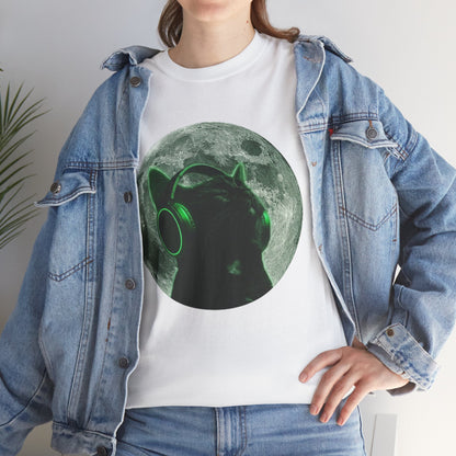 Cat DJ Moon T-Shirt — Neon Headphones Cat Graphic Tee
