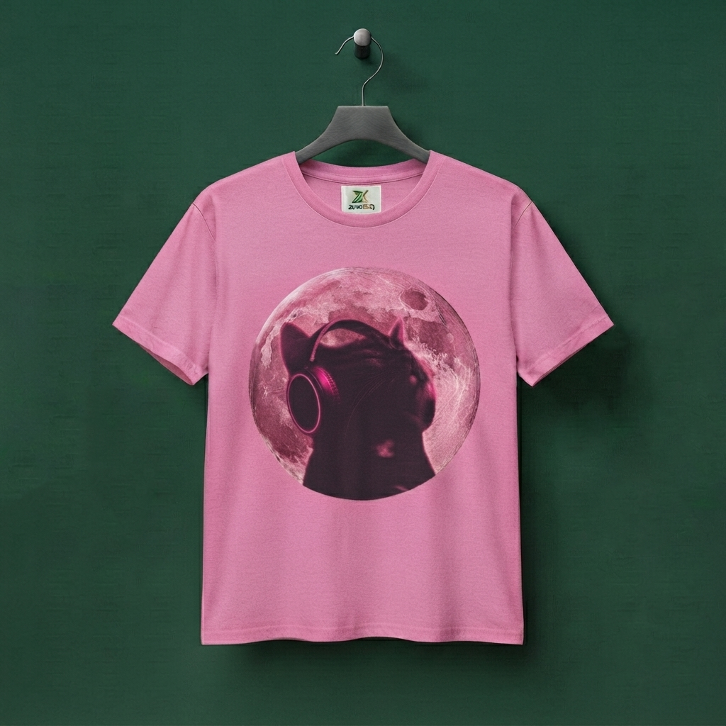 Pink Moon Cat Unisex  T-Shirt