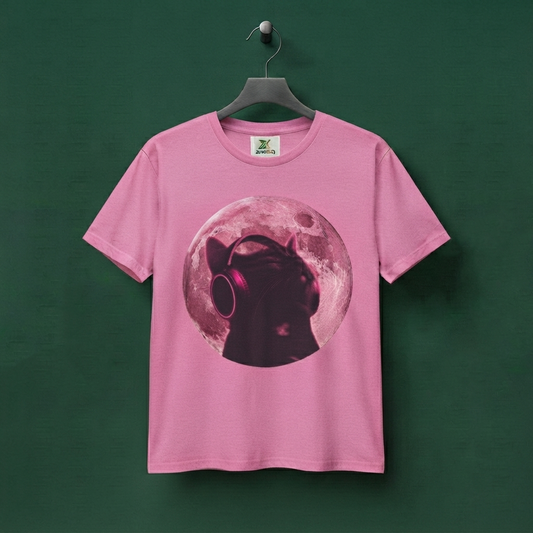 Pink Moon Cat Unisex  T-Shirt