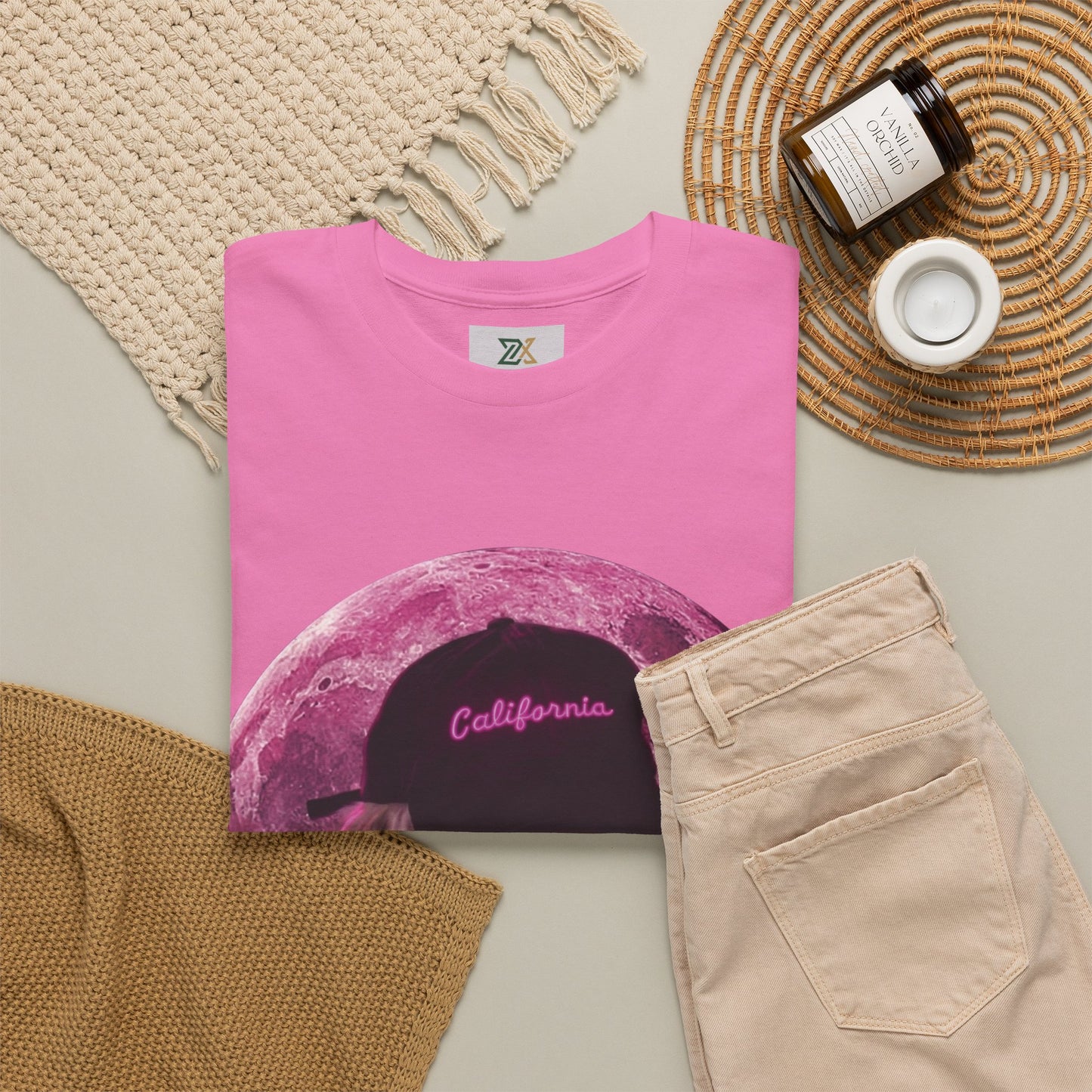 Dog Pink Moon Tee — Golden Retriever with Headphones