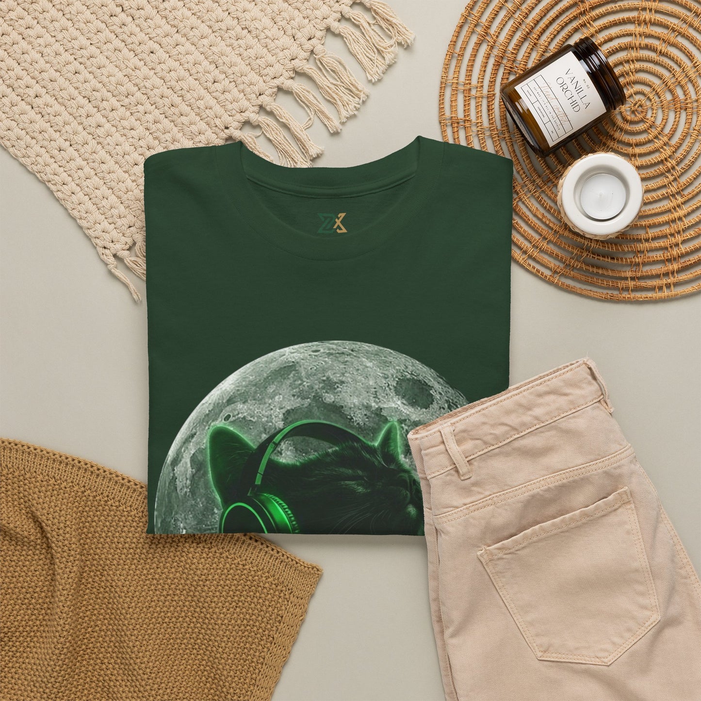 Cat DJ Moon T-Shirt — Neon Headphones Cat Graphic Tee