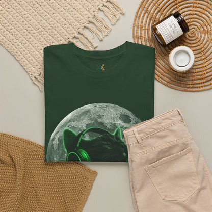 Cat DJ Moon T-Shirt — Neon Headphones Cat Graphic Tee