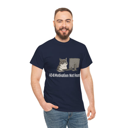 Graphic Tee — "404 Motivation Not Found" Cat Computer Shirt