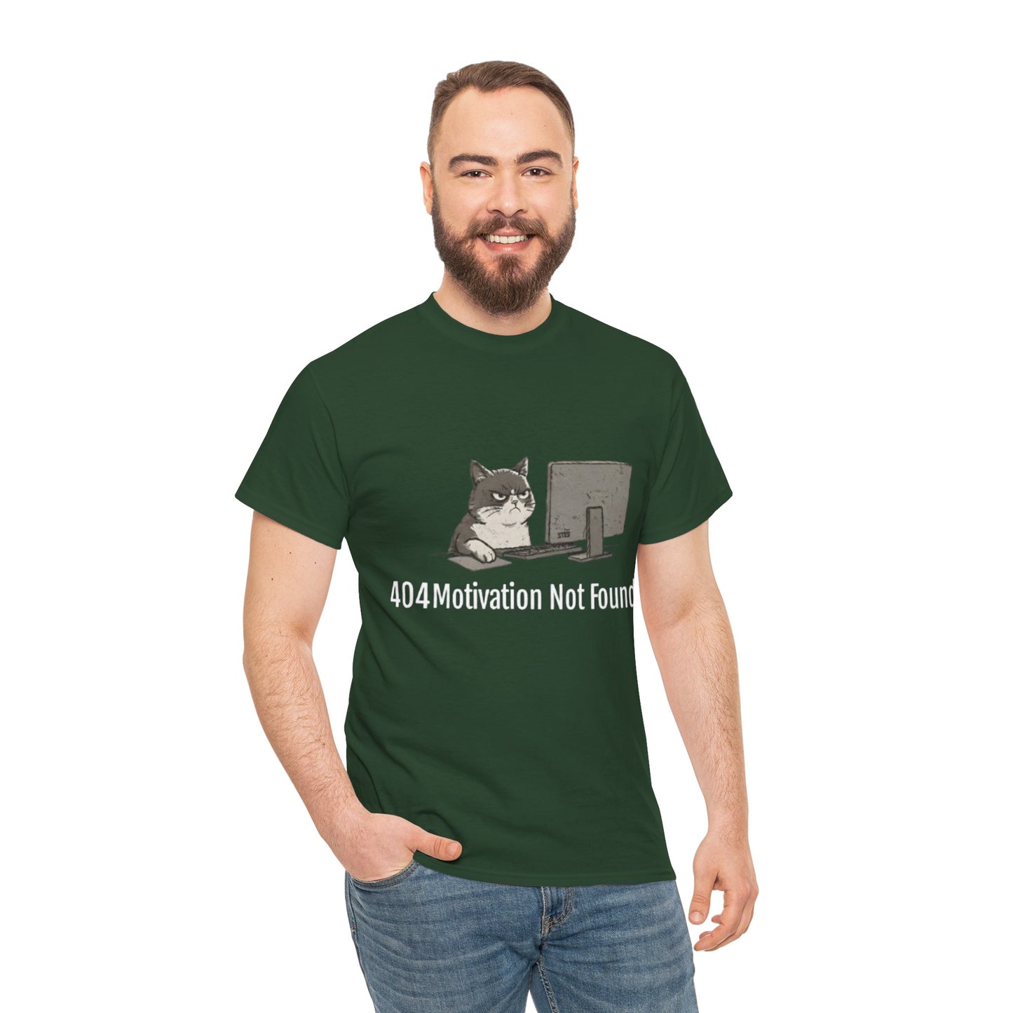 Graphic Tee — "404 Motivation Not Found" Cat Computer Shirt