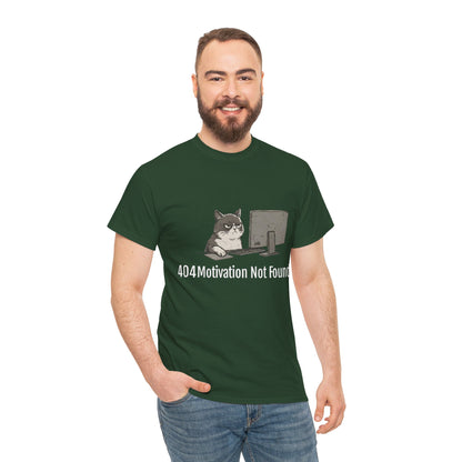 Graphic Tee — "404 Motivation Not Found" Cat Computer Shirt