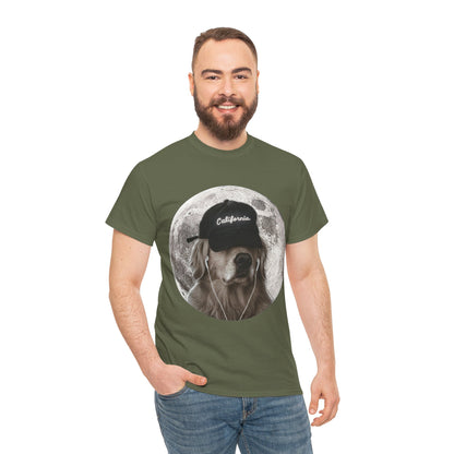Dog Moon Tee — Golden Retriever Wearing 'California' Cap Graphic T-Shirt