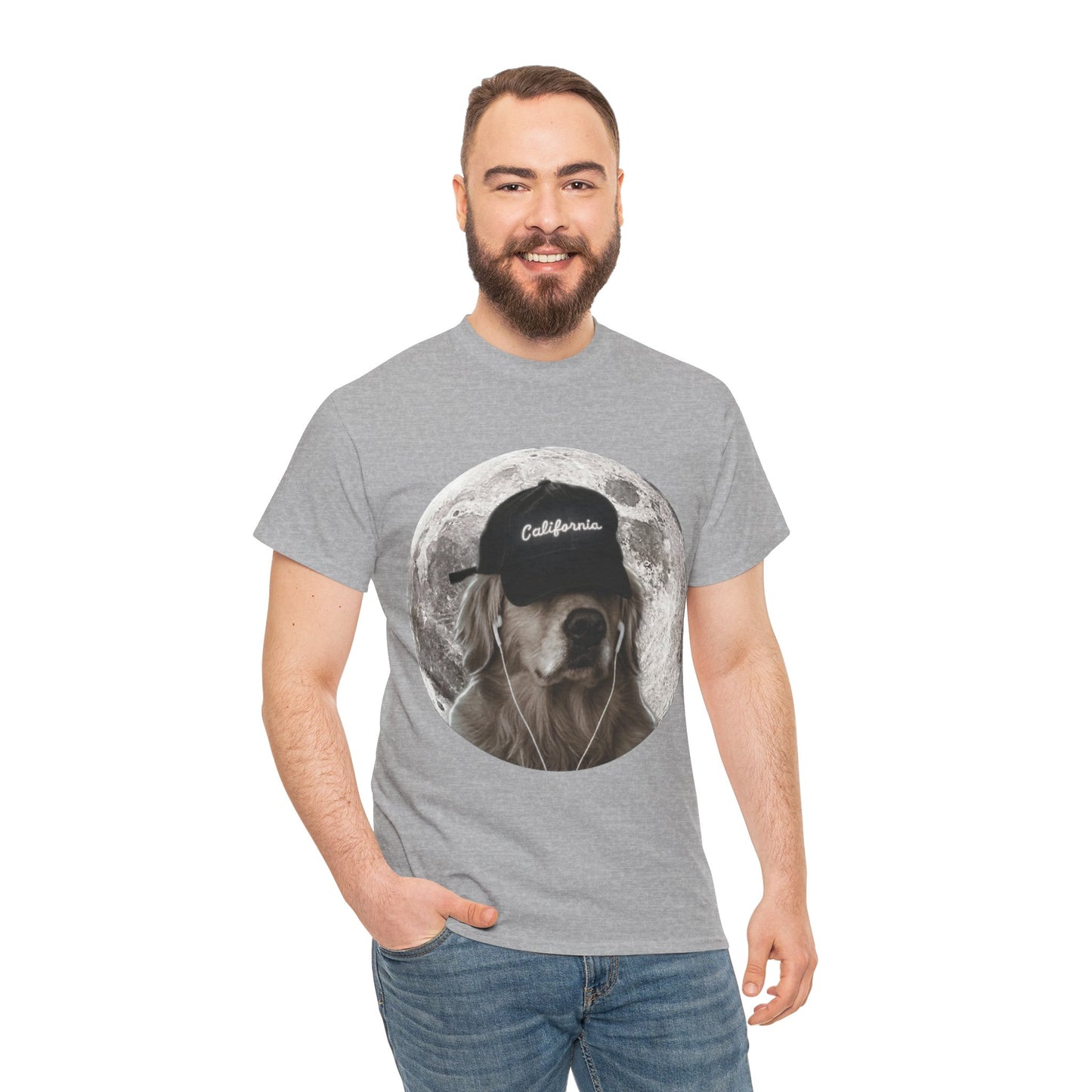 Dog Moon Tee — Golden Retriever Wearing 'California' Cap Graphic T-Shirt