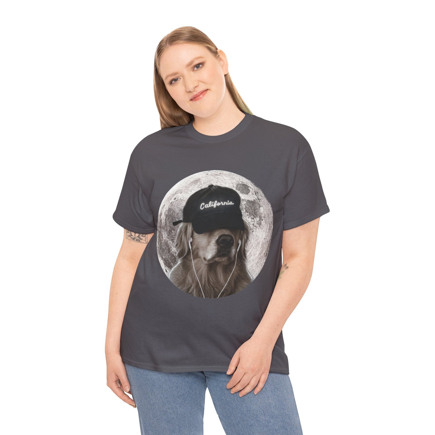 Dog Moon Tee — Golden Retriever Wearing 'California' Cap Graphic T-Shirt