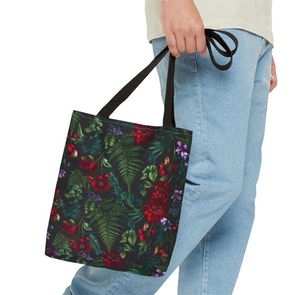 Floral Ferns Tote Bag — Dark Botanical All-Over Print