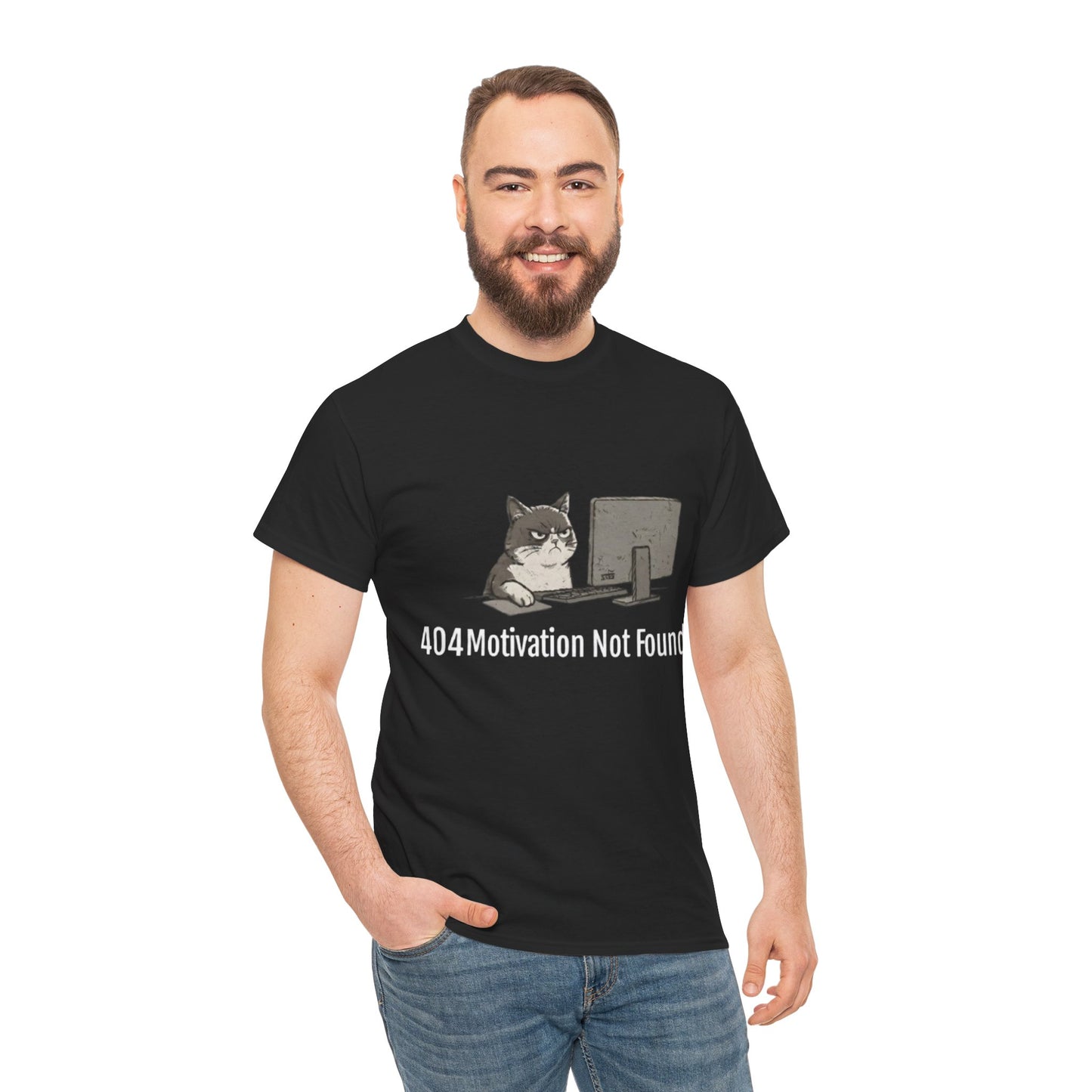 Graphic Tee — "404 Motivation Not Found" Cat Computer Shirt