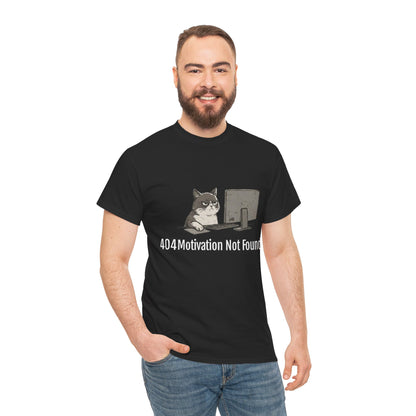 Graphic Tee — "404 Motivation Not Found" Cat Computer Shirt