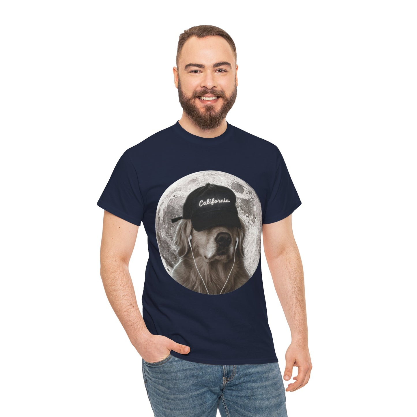 Dog Moon Tee — Golden Retriever Wearing 'California' Cap Graphic T-Shirt