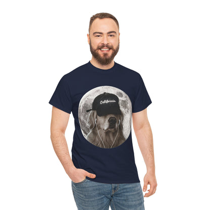 Dog Moon Tee — Golden Retriever Wearing 'California' Cap Graphic T-Shirt