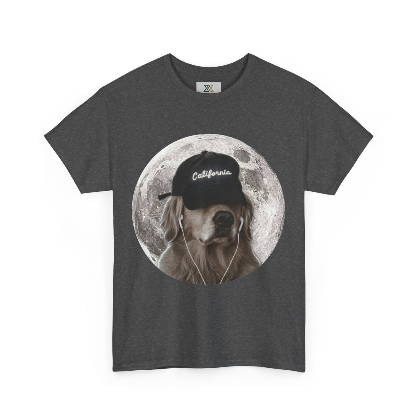 Dog Moon Tee — Golden Retriever Wearing 'California' Cap Graphic T-Shirt